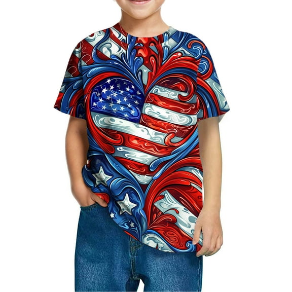 GERsome Toddler Boys Girls 4th of July Patriotic T-Shirts Kids American Flag Short Sleeve Crewneck Tops USA Flag Stars Stripes Graphic Tee, 4-5 Years