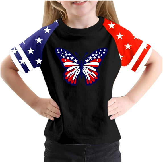 GERsome Toddler Boys Girls 4th of July Patriotic T-Shirts Kids American Flag Short Sleeve Crewneck Tops USA Flag Stars Stripes Graphic Tee, 5-6 Years