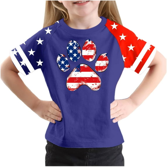 GERsome Toddler Boys Girls 4th of July Patriotic T-Shirts Kids American Flag Short Sleeve Crewneck Tops USA Flag Stars Stripes Graphic Tee, 9-10Years