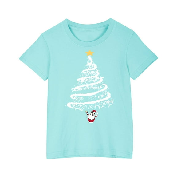 GERsome Toddler Crew Neck Shirts, Boys Girls Christmas Tree Tshirt Xmas Graphic Short Sleeve Cotton Tops Holiday Outfit, Sizes 3-10 Years, 1-Pack