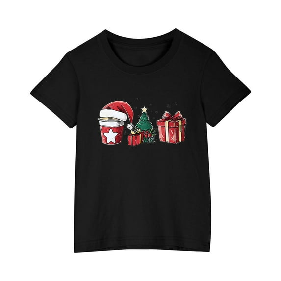 GERsome Toddler Crew Neck Shirts, Boys Girls Christmas Tree Tshirt Xmas Graphic Short Sleeve Cotton Tops Holiday Outfit, Sizes 3-10 Years, 1-Pack