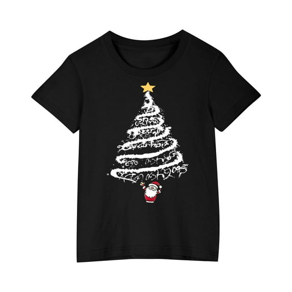 GERsome Toddler Crew Neck Shirts, Boys Girls Christmas Tree Tshirt Xmas Graphic Short Sleeve Cotton Tops Holiday Outfit, Sizes 3-10 Years, 1-Pack