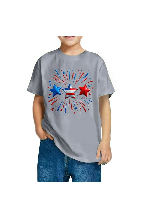 Toddler Girls Boys American Flag T-Shirts 4th of July Patriotic Tops Unisex Kids Cotton Crewneck Short Sleeves Graphic Tee, Sizes 4-5 Years
