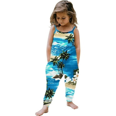 GERsome Toddler Girls Casual Sleeveless Long Pant Romper with Side Pockets Spaghetti Straps Jumpsuit 1-6 Years（Size 4-5 Years/01#Blue Beach)