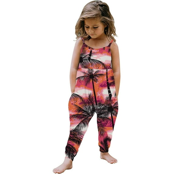 GERsome Toddler Girls Casual Sleeveless Long Pant Romper with Side Pockets Spaghetti Straps Jumpsuit 1-6 Years(Size 4-5 Years/02#Nightfall)
