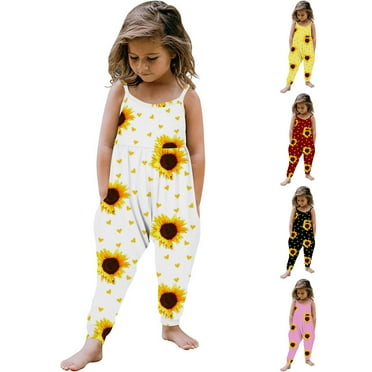 GERsome Toddler Girls Cute Floral Spaghetti Strap Jumpsuit One-piece Romper with Pockets 1-6 Years（Size 2-3 Years/Black)