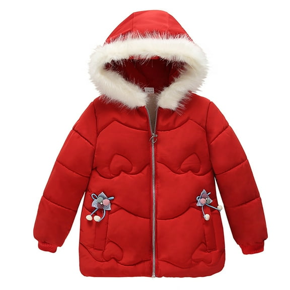GERsome Toddler Girls Faux Fur Collar Denim Jacket Hooded Thicken Fleece Lined Coat Plush Winter Hoodie Outwear Snowsuit