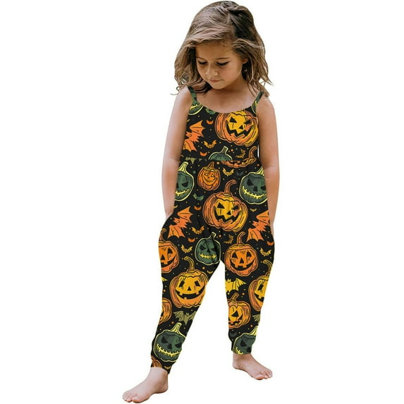 GERsome Toddler Girls Jumpsuits Kids Sleeveless Spaghetti Straps Romper Long Pants with Pockets Girls Clothes 1-6 Years(Size 2-3 Years/04#Black D)