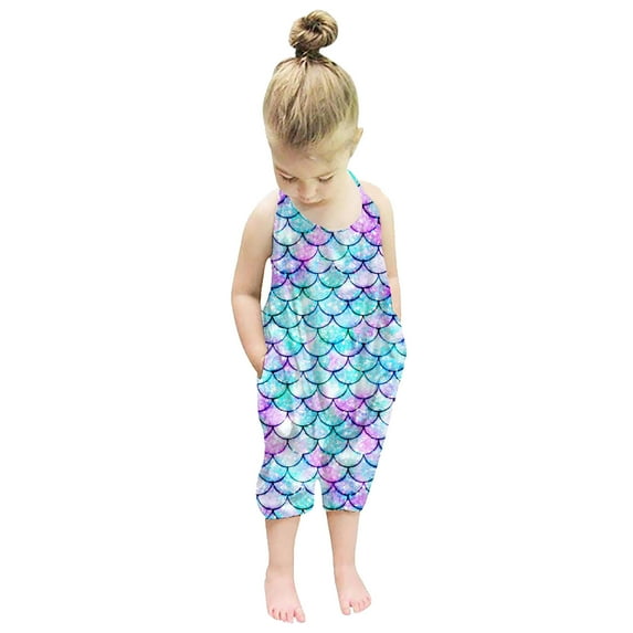 GERsome Toddler Girls Jumpsuits & Rompers Baby Kids Playsuit One Piece Solid Color Spaghetti Strap Romper Summer Outfits 1-6 Years Clearance(Size 2-3 Years/B-Light blue)