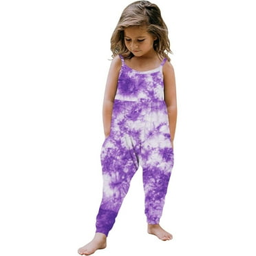 GERsome Toddler Girls Overalls Kids Casual Sleeveless Spaghetti Straps Jumpsuit Loose Rompers with Pockets 1-6 Years（Size 1-2 Years/13#Purple F)