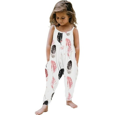 GERsome Toddler Girls Overalls Kids Casual Sleeveless Spaghetti Straps Jumpsuit Loose Rompers with Pockets 1-6 Years（Size 5-6 Years/01#White)