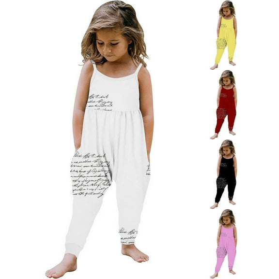 GERsome Toddler Girls Rompers Baby Jumpsuit Playsuit Sleeveless Loose Spaghetti Strap with Pockets Summer Pant 1-6 Years（Size 2-3 Years/Black)