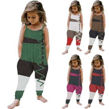 GERsome Toddler Girls Sleeveless Jumpsuits with Spaghetti Straps Loose Fit Long Pants with Pocket One Piece Cute Overalls Rompers for 1-6 Years Baby（Size 2-3 Years/Brown)
