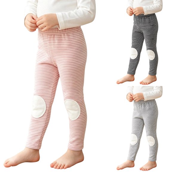 GERsome Toddler Girls Striped Leggings with Knee Pads Elastic Waist Pants for Crawling
