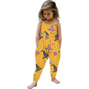 GERsome Toddler Kids Girls Casual Sleeveless Jumpsuits Spaghetti Strap Loose Romper Long Pants with Pockets 1-6 Years（Size 5-6 Years/01#Orange)