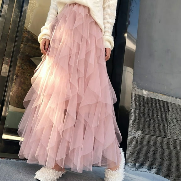 GERsome Tulle Skirts for Women Long Length Tutu Fairy Tiered Skirt A Line Mesh Elastic Waist Skirts