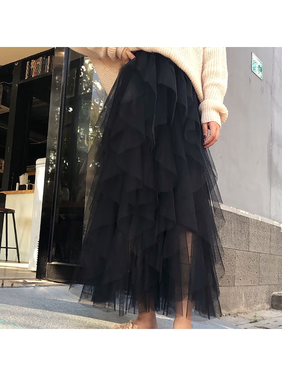 Tulle Skirts for Women Long Length Tutu Fairy Tiered Skirt A Line Mesh Elastic Waist Skirts