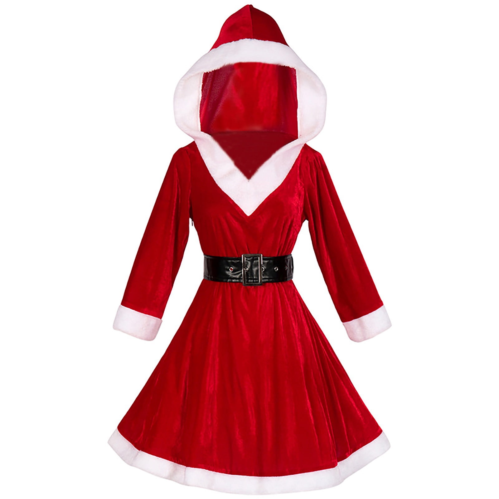 GERsome Ugly Christmas Dress for Women Red Long Sleeve Hooded Holiday Ugly Christmas Dresses