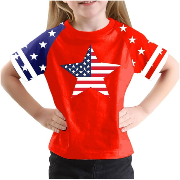 GERsome Unisex Girls Boys 4th of July T Shirts American Flag Short Sleeve Crew Neck Tees, 4-5 Years