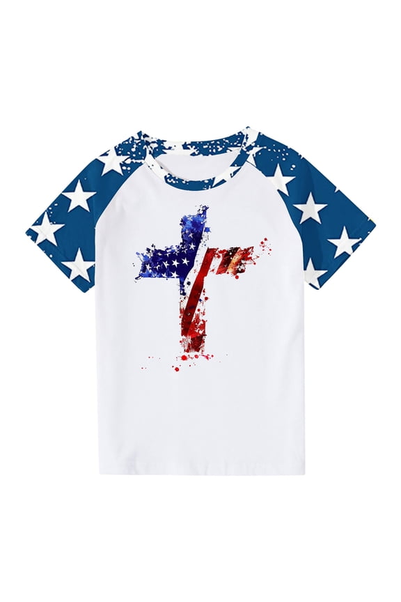 Unisex Girls Boys 4th of July T Shirts American Flag Short Sleeve Crew Neck Tees, Sizes 13-14 Years