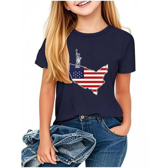 GERsome Unisex Kid's American Flag Short Sleeve T Shirts 4th of July Crew Neck Pullover Patriotic Tops, Toddler, Little Kids Boys, Girls, Sizes 12-13 Years