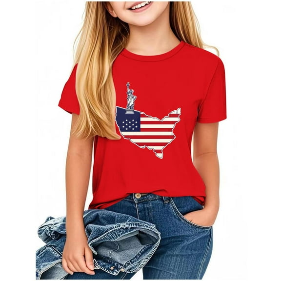 GERsome Unisex Kid's American Flag Short Sleeve T Shirts 4th of July Crew Neck Pullover Patriotic Tops, Toddler, Little Kids Boys, Girls, Sizes 2-3 Years
