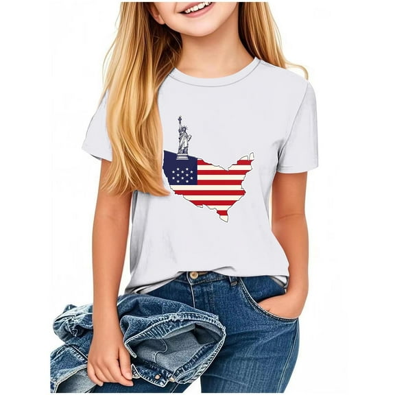 GERsome Unisex Kid's American Flag Short Sleeve T Shirts 4th of July Crew Neck Pullover Patriotic Tops, Toddler, Little Kids Boys, Girls, Sizes 5-6 Years