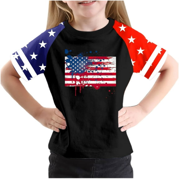 GERsome Unisex Kid's American Flag Short Sleeve T Shirts 4th of July Crew Neck Pullover Patriotic Tops, Toddler, Little Kids Boys, Girls, 3-4 Years