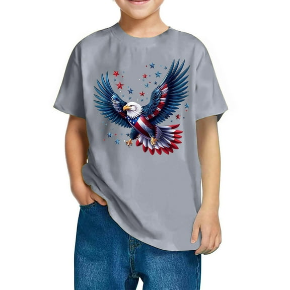 GERsome Unisex Kid's American Flag Short Sleeve T Shirts 4th of July Crew Neck Pullover Patriotic Tops, Toddler, Little Kids Boys, Girls, 5-6 Years