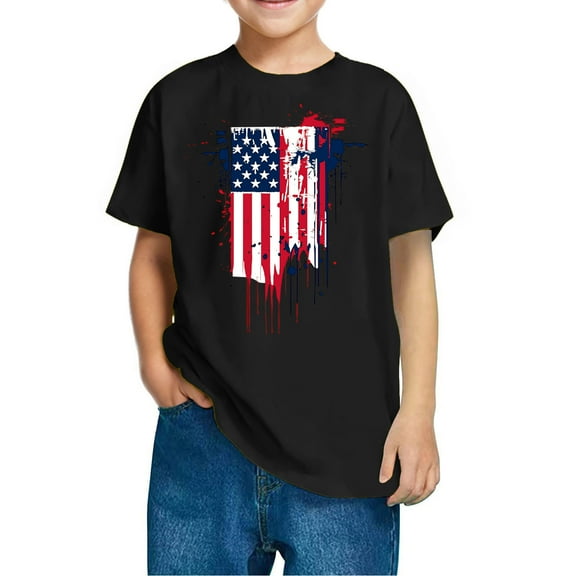 GERsome Unisex Kid's American Flag Short Sleeve T Shirts 4th of July Crew Neck Pullover Patriotic Tops, Toddler, Little Kids Boys, Girls, 7-8 Years