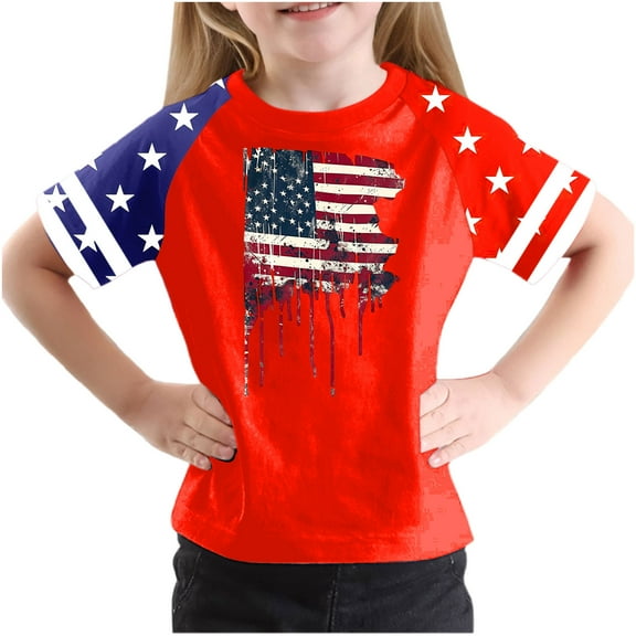 GERsome Unisex Kid's American Flag Short Sleeve T Shirts 4th of July Crew Neck Pullover Patriotic Tops, Toddler, Little Kids Boys, Girls, 7-8 Years