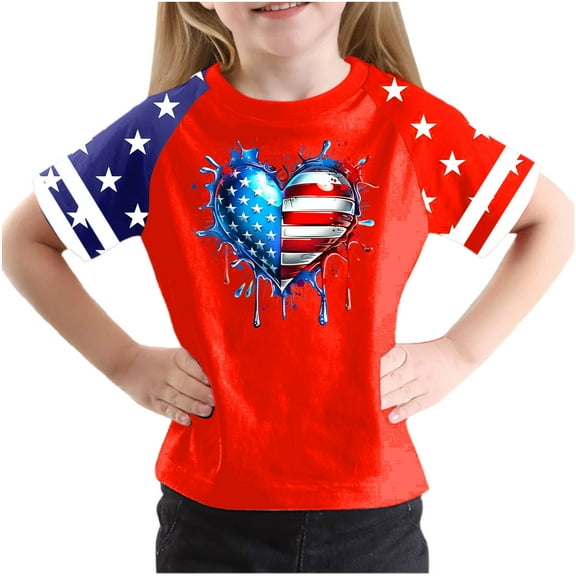 GERsome Unisex Kids 4th of July Short Sleeve Patriotic Tops Boys Girls Summer Loose Fit Soft Crew Neck T-Shirts American Flag Graphic Tee, 13-14 Years