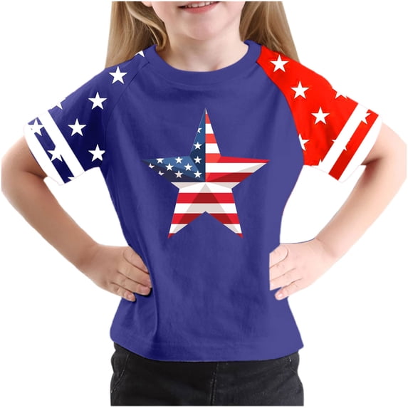 GERsome Unisex Kids 4th of July Patriotic Tops American Flag Graphic Tees for Boys Girls Crewneck Short Sleeve Loose Fit Summer T Shirts, 3-4 Years