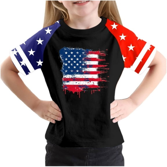 GERsome Unisex Kids 4th of July Patriotic Tops American Flag Graphic Tees for Boys Girls Crewneck Short Sleeve Loose Fit Summer T Shirts, 4-5 Years