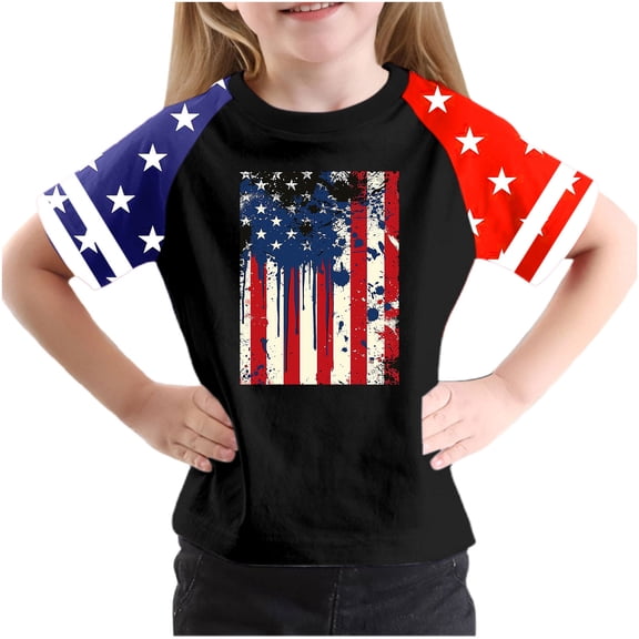 GERsome Unisex Kids 4th of July T-Shirts American Flag Graphic Tops Girls Crew Neck Short Sleeve USA Flag Stars Stripes Patriotic Tee, 13-14 Years