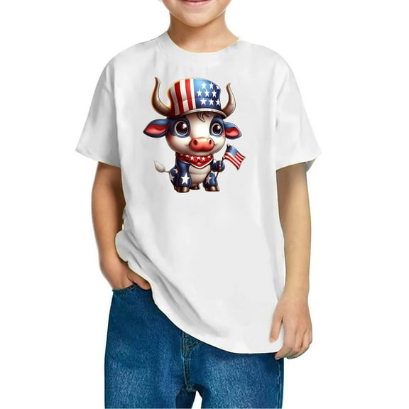 GERsome Unisex Kids 4th of July T-Shirts Boys Girls Cotton Short Sleeve Casual Crew Neck Patriotic Tops American Flag Graphic Tee, 4-5 Years