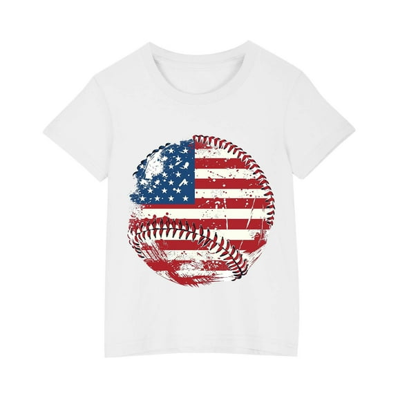 GERsome Unisex Kids 4th of July T-Shirts Boys Girls Cotton Short Sleeve Casual Crew Neck Patriotic Tops American Flag Graphic Tee, Sizes 4-5 Years