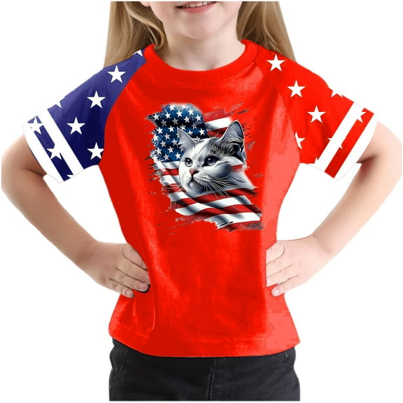 GERsome Unisex Kids 4th of July T-Shirts Crewneck Short Sleeve Funny American Flag Graphic Cute Tee, Boys Girls Tshirts, 11-12 Years