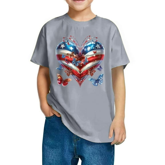 GERsome Unisex Kids 4th of July T-Shirts Crewneck Short Sleeve Funny American Flag Graphic Cute Tee, Boys Girls Tshirts, 4-5 Years