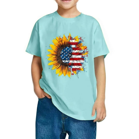 GERsome Unisex Kids American Flag Short Sleeve T-Shirts 4th of July Cotton Crew Neck Pullover Patriotic Tops, 4-5 Years