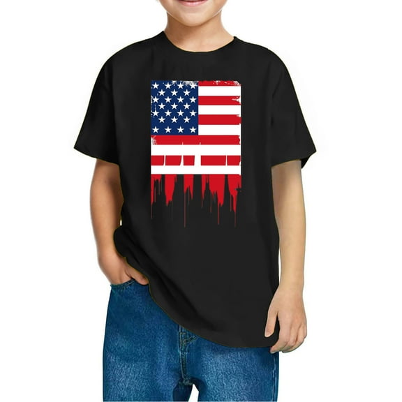 GERsome Unisex Kids American Flag Short Sleeve T-Shirts 4th of July Cotton Crew Neck Pullover Patriotic Tops, 5-6 Years
