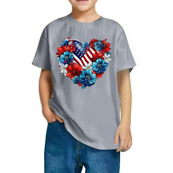 GERsome Unisex Kids American Flag Short Sleeve T-Shirts 4th of July Cotton Crew Neck Pullover Patriotic Tops, 5-6 Years