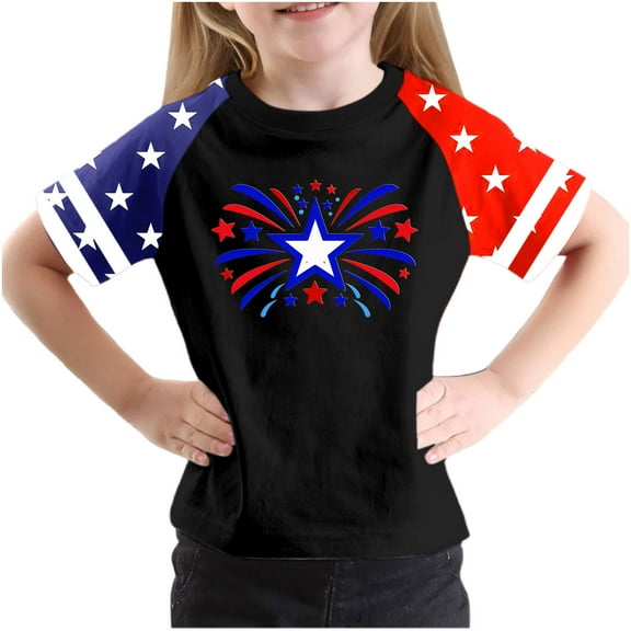 GERsome Unisex Kids American Flag Short Sleeve T-Shirts 4th of July Crew Neck Pullover Tops, Toddler, Little Kids Boys, Girls, 5-6 Years