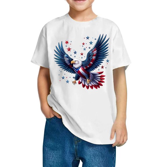 GERsome Unisex Kids American Flag Short Sleeve T-Shirts Boys Girls 4th of July Patriotic Crew Neck Pullover Tops, 5-6 Years