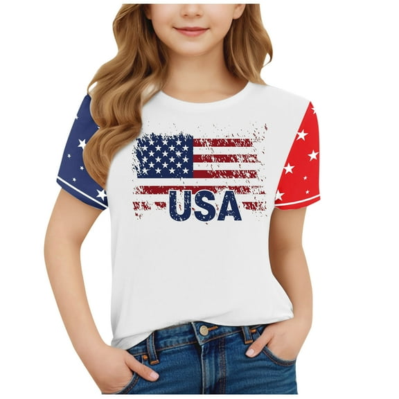 GERsome Unisex Kids American Flag T-Shirts 4th of July Patriotic Tops Short Sleeve Crewneck Shirts for Toddler Boys Girls Soft Graphic Tee, 3-4 Years