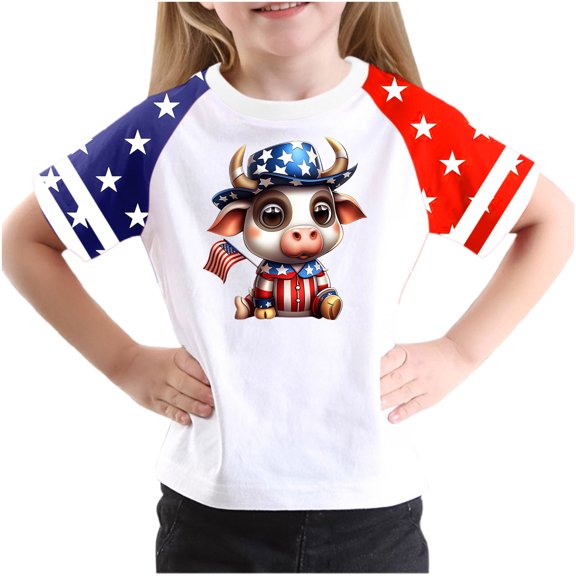 GERsome Unisex Kids American Flag T-Shirts 4th of July Short Sleeve Patriotic Tops Girls Boys Crewneck Tshirts Summer Graphic Tee, 9-10Years