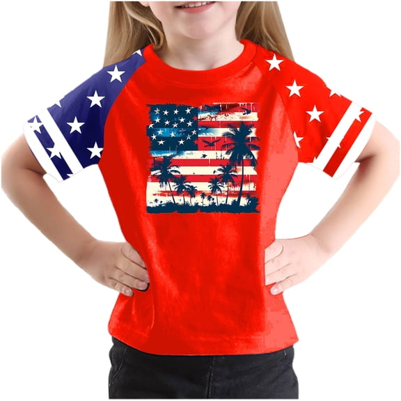 GERsome Unisex Kids American Flag T-Shirts Boys Girls Crewneck Short Sleeve Patriotic Graphic Tees for 4th of July, 11-12 Years