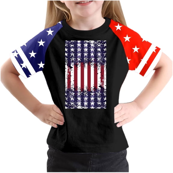 GERsome Unisex Kids American Flag T-Shirts Boys Girls Crewneck Short Sleeve Patriotic Graphic Tees for 4th of July, 5-6 Years