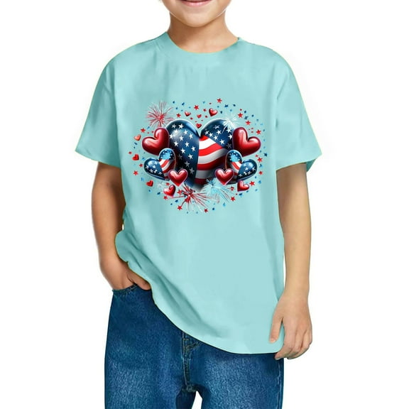 GERsome Unisex Kids American Flag T-Shirts Girls Cotton Short Sleeve Crew Neck Tops 4th of July Funny USA Patriotic Graphic Tee, 3-4 Years