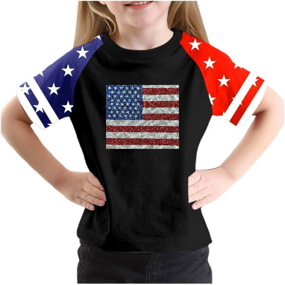 GERsome Unisex Kids American Flag T-Shirts Girls Short Sleeve Crew Neck Tops 4th of July Funny USA Patriotic Graphic Tee, 13-14 Years